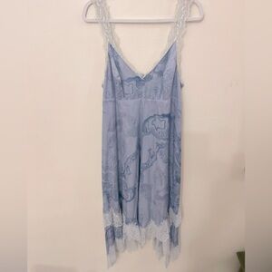 All Saints Skylar Hatsukoi Dress lace Trim Satin Powder Blue